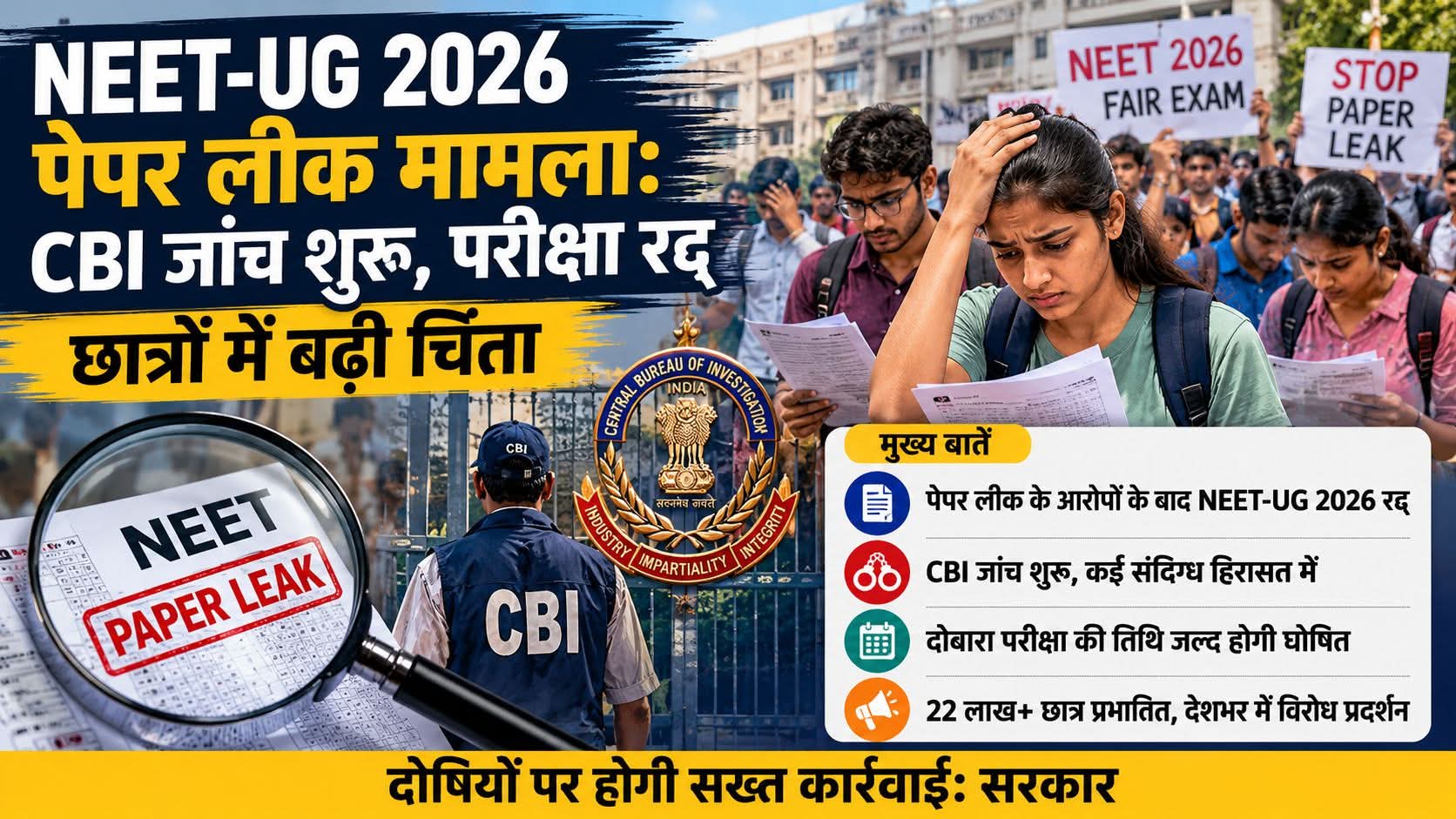 NEET-UG 2026 पेपर लीक मामला: CBI जांच शुरू, परीक्षा रद्द होने से देशभर में हड़कंप