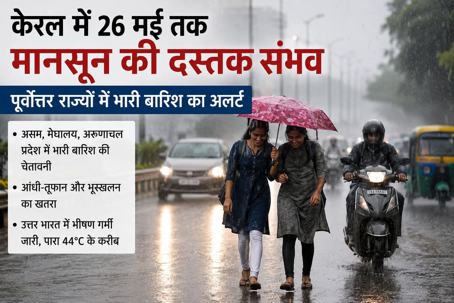 केरल में 26 मई तक मानसून की दस्तक संभव, पूर्वोत्तर राज्यों में भारी बारिश का अलर्ट