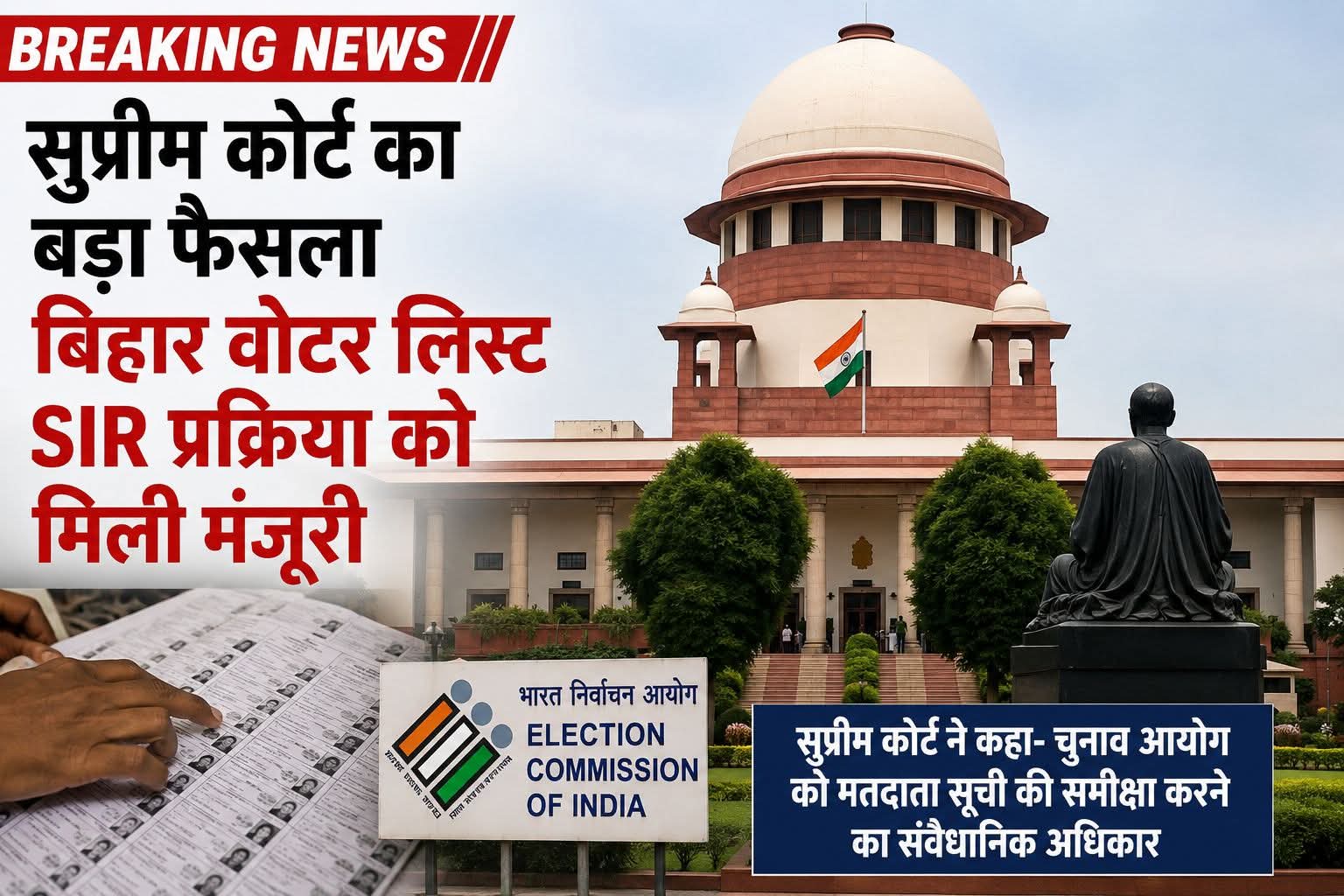 सुप्रीम कोर्ट का बड़ा फैसला: बिहार की वोटर लिस्ट SIR प्रक्रिया को मिली कानूनी मंजूरी